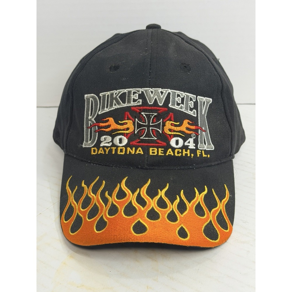 Vintage 2004 Daytona Bike Week Capsmith Hat Black Flame Motorcycle Biker Cap
